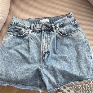 Anine Bing Blue Jean Shorts with Frayed Hems